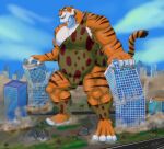 anthro armpit_hair belly belly_tuft biceps body_hair building building_destruction bulge calf_muscles city city_destruction clothing destruction disney felid fur hi_res jabuhusky leotard macro male mammal musclegut muscular muscular_arms muscular_legs muscular_male nipples orange_body orange_fur pantherine pecs quads shere_khan solo striped_body striped_fur stripes tail the_jungle_book tiger trapezius tuft white_body white_fur yellow_sclera