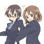  arm_hug bad_id bad_pixiv_id black_hair brown_eyes brown_hair core_(mayomayo) glasses hirasawa_yui k-on! manabe_nodoka multiple_girls red-framed_eyewear school_uniform semi-rimless_eyewear short_hair under-rim_eyewear 