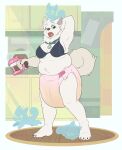  4_toes 5_fingers ambiguous_gender anthro appliance beverage bitsy_(vincent-silverpaw) black_claws black_finger_claws black_pawpads black_toe_claws blue_body blue_border blue_bra blue_clothing blue_fur blue_tail blue_underwear blush blush_lines bodily_fluids border bra breasts bubblepuppers cabinet canid canine canis carrying_another claws clothed clothing coffee coffee_maker collar collar_tag container cup curled_tail diaper ditsy_(vincent-silverpaw) domestic_dog doorway eyes_closed familiar fangs feet female feral finger_claws fingers fur genital_fluids green_collar green_eyes green_nose grey_inner_ear group hand_behind_head hi_res holding_beverage holding_coffee holding_container holding_cup holding_object inside itsy_(vincent-silverpaw) kitchen kitchen_appliance lying mammal midair mommadog_(vincent-silverpaw) nordic_sled_dog on_front on_head one_eye_closed open_mouth open_smile pawpads pink_diaper running samoyed sippy_cup sleeping slightly_chubby smile spiral spiral_eyes spitz standing tail teeth toe_claws toes tongue tongue_out translucent translucent_body translucent_tail unclean_diaper underwear urine used_diaper wavy_mouth wearing_diaper wet_diaper white_body white_fur white_tail 