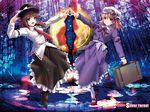  album_cover blonde_hair brown_eyes brown_hair cover ghostly_field_club hat luggage maribel_hearn multiple_girls rakujin red_eyes smile touhou usami_renko 