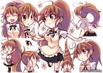  :3 :d :t ? apron blush blush_stickers brown_eyes brown_hair character_sheet expressions hair_up kitahara_tomoe_(kitahara_koubou) long_hair multiple_views o_o open_mouth ponytail pout skirt smile taneshima_popura tears tray uniform waitress working!! 