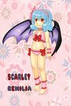  absurdres ankle_cuffs barefoot bat_wings blue_hair bracelet character_name fang feet flat_chest highres jewelry red_eyes remilia_scarlet short_hair smile solo takano_kiriko touhou wings 