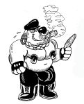 anthro beagle billy_fore billy_fore_(character) canid canine canis chain_necklace cigar cigar_in_mouth clothing domestic_dog facial_piercing hat headgear headwear hi_res hunting_dog hypnotic_eyes jewelry latex male mammal necklace nipple_piercing nipples nose_piercing nose_ring object_in_mouth piercing ring_piercing scent_hound septum_piercing septum_ring solo