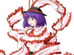  bow capelet closed_eyes frills hat nagae_iku purple_hair ribbon shawl solo supon touhou 