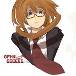  asano4124 blue_eyes brown_hair copyright_request glasses long_hair necktie solo 