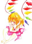  bad_id bad_pixiv_id barefoot blonde_hair blood flandre_scarlet hat red_eyes solo syojo touhou traditional_media watercolor_(medium) wings 