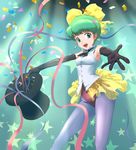  bow face green_eyes green_hair hat hat_tip highres huge_bow kazuki_mai leotard magic magical_emi mahou_no_star_magical_emi pantyhose red_leotard short_hair top_hat toshi_punk very_short_hair yellow_bow 