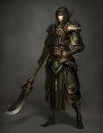  armor atlantica_online black_hair headband long_hair male_focus naginata polearm solo spear weapon 