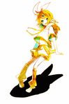  bad_id bad_pixiv_id blonde_hair blue_eyes bow hair_bow hair_ribbon hakuk kagamine_rin midriff navel ribbon short_hair shorts solo vocaloid 