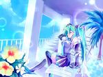  aqua_hair bad_id bad_pixiv_id closed_eyes detached_sleeves flower hatsune_miku long_hair mizutsuki_arika necktie skirt solo thighhighs twintails vocaloid zettai_ryouiki 