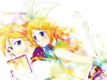  1girl bad_id bad_pixiv_id blonde_hair blue_eyes brother_and_sister kagamine_len kagamine_rin sailor_collar shinigami_a siblings twins vocaloid 