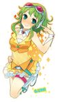  bad_id bad_pixiv_id blush boots goggles green_eyes green_hair grin gumi headset meimone see-through skirt smile solo vocaloid 