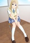  bad_id bad_pixiv_id blonde_hair blue_eyes chair face k-on! kishida-shiki kotobuki_tsumugi long_hair school_uniform sitting solo 