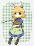 amelie_planchard animal_ears apron blonde_hair bunny_ears carrot green_eyes kiko_(strategist) short_hair solo strike_witches world_witches_series 