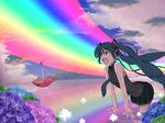  aqua_hair duplicate flower happy hatsune_miku hydrangea long_hair minazuki_isami open_mouth rainbow sky solo twintails umbrella very_long_hair vocaloid 