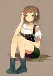  bad_id bad_pixiv_id blue_eyes boots brown_hair copyright_request heca overalls short_hair sitting solo suspenders 