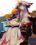  book hat iwamoto_zerogo long_hair patchouli_knowledge purple_hair sitting solo touhou 