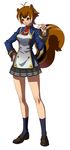 :3 animal_ears antenna_hair blazblue blazblue:_calamity_trigger brown_eyes brown_hair full_body hand_on_hip highres legs loafers long_legs makoto_nanaya miniskirt mori_toshimichi multicolored_hair necktie official_art pleated_skirt school_uniform shoes short_hair simple_background skirt smile socks solo squirrel_ears squirrel_girl squirrel_tail standing tail thighs two-tone_hair uniform white_hair 