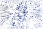  blue blue_background cirno dated highres ice monochrome sakino_shingetsu short_hair sketch solo touhou traditional_media wings 