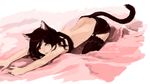  animal_ears bad_id bad_pixiv_id bra brown_hair cat_ears copyright_request garter_belt kno_(anahita) lingerie long_hair skirt solo stretch tail thighhighs underwear 