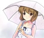  bad_id bad_pixiv_id bob_cut brown_eyes brown_hair collarbone dress face flat_chest hagiwara_yukiho hands idolmaster idolmaster_(classic) onion_(lemlaml) short_hair solo umbrella 