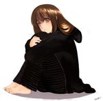  bad_id bad_pixiv_id barefoot brown_eyes brown_hair face feet leg_hug long_hair nobusnow original sitting solo 