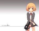  blood brown_eyes brown_hair bullpup gun gunslinger_girl handgun henrietta p-90 p90 short_hair submachine_gun weapon 