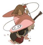  acoustic_guitar asano4124 brown_hair copyright_request guitar instrument japanese_clothes kimono microphone microphone_stand skull solo 