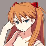  animated animated_gif bare_shoulders blinking blue_eyes bra_strap camisole chan_co collarbone grey_background long_hair neon_genesis_evangelion rebuild_of_evangelion shikinami_asuka_langley solo souryuu_asuka_langley tsurime 