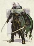  cloak dark_elf dark_skin drizzt_do&#039;urden drizzt_do'urden drow dual_wield dungeons_&amp;_dragons dungeons_and_dragons elf forgotten_realms official_art scimitar sword white_hair 