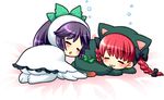  :3 animal_ears braid cat_ears chibi kaenbyou_rin lowres mochiya_marosuke multiple_girls reiuji_utsuho ribbon sleeping touhou 