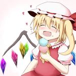  bad_id bad_pixiv_id blush closed_eyes fang flandre_scarlet food fuuen_(akagaminanoka) happy hat heart ice_cream open_mouth solo tears touhou wings 