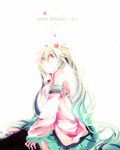  aka_tonbo_(lililil) dated detached_sleeves green_eyes green_hair happy_birthday hatsune_miku long_hair necktie sitting skirt solo thighhighs twintails very_long_hair vocaloid 
