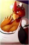  avian beak big_breasts bird breasts chicken cleavage clothed clothing collar female huge_breasts maid maid_uniform solo stereoplair 