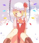  ascot crystal flandre_scarlet hat head_tilt looking_at_viewer mob_cap nove_(legge) side_ponytail sitting solo touhou wings 