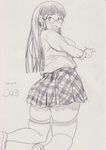  :d ass blush breasts collared_shirt comic glasses kneeling kobayakawa_horan large_breasts long_hair long_sleeves looking_at_viewer looking_back miniskirt monochrome nekokami open_mouth original plump shirt sketch skindentation skirt smile solo straight_hair thick_thighs thighhighs thighs 