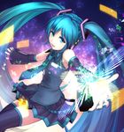  aqua_eyes aqua_hair bad_id bad_pixiv_id beamed_sixteenth_notes detached_sleeves eighth_note hatsune_miku headphones kururi_(oekaki_nikki) long_hair musical_note nail_polish necktie outstretched_arms quarter_note sixteenth_note skirt solo spread_arms thighhighs treble_clef twintails very_long_hair vocaloid 