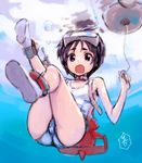  black_hair blush diving_mask diving_mask_on_head kantai_collection kawakami_rokkaku looking_at_viewer maru-yu_(kantai_collection) one-piece_swimsuit open_mouth revision school_swimsuit short_hair sketch solo swimsuit tears underwater white_school_swimsuit white_swimsuit 