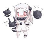  anklet blush chibi dress erusen_(des-arms) flying_sweatdrops horns jewelry kantai_collection looking_at_viewer mittens northern_ocean_hime pointing pointing_at_viewer red_eyes shinkaisei-kan tears white_dress white_hair white_skin 