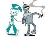  bender cigar collar female futurama jenny_wakeman leash looking_at_viewer machine male mechanical my_life_as_a_teenage_robot robot zone 