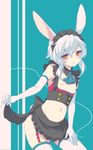  animal_ears apron bunny_ears bunny_tail bunnyboy elbow_gloves gloves highres kyoma_(yellowxcake) male_focus original otoko_no_ko red_eyes solo tail thighhighs waist_apron white_hair white_legwear 