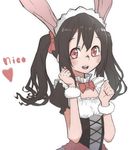  animal_ears black_hair blush bow bunny_ears character_name hair_bow long_hair looking_at_viewer love_live! love_live!_school_idol_project maid_headdress mogyutto_&quot;love&quot;_de_sekkin_chuu! open_mouth red_eyes smile solo susinoyama twintails wristband yazawa_nico 