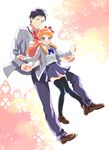  1girl black_legwear blush bow gekkan_shoujo_nozaki-kun hair_bow long_hair necktie nozaki_umetarou orange_hair polka_dot polka_dot_bow purple_eyes rouman_academy_uniform sakura_chiyo school_uniform short_hair thighhighs zbura zettai_ryouiki 