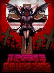  :d bad_id bad_pixiv_id bare_legs barefoot bat_wings blood blood_in_mouth crazy_eyes cross crucifixion dress fangs full_moon german hat mob_cap moon night open_mouth pentagram ranguage red_eyes red_sky remilia_scarlet sky smile solo touhou translated wings 