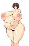  1girl areolae blush breasts brown_eyes brown_hair censored female gigantic_breasts idolmaster idolmaster_cinderella_girls jewelry large_areolae nipples nude oikawa_shizuku plump pregnant puffy_nipples renges ring short_hair simple_background smile solo standing wedding_ring white_background wide_hips 