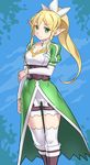  bike_shorts blonde_hair braid green_eyes kugata1 leafa long_hair pointy_ears ponytail standing sword_art_online thighhighs twin_braids 