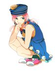  blue_eyes dixie_cup_hat hat highres hirose_yasuho jojo_no_kimyou_na_bouken jojolion military_hat pink_hair shoes sneakers sosaka squatting 