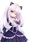  animal_ears blue_eyes breasts cat_ears choker cleavage detached_sleeves dungeon_and_fighter finger_to_cheek head_tilt ling_(sroin) long_hair looking_at_viewer mage_(dungeon_and_fighter) medium_breasts one_eye_closed silver_hair solo 