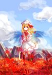  blonde_hair blue_eyes boots dress flower hat highres kanno_fumiroku lily_white sketch spider_lily touhou wings 