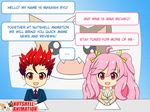  amai_michiko cat chibi formal looking_at_viewer masashi_ryu multicolored_hair news nutshell_animation nyan-sama pink_eyes pink_hair red_eyes suit television 